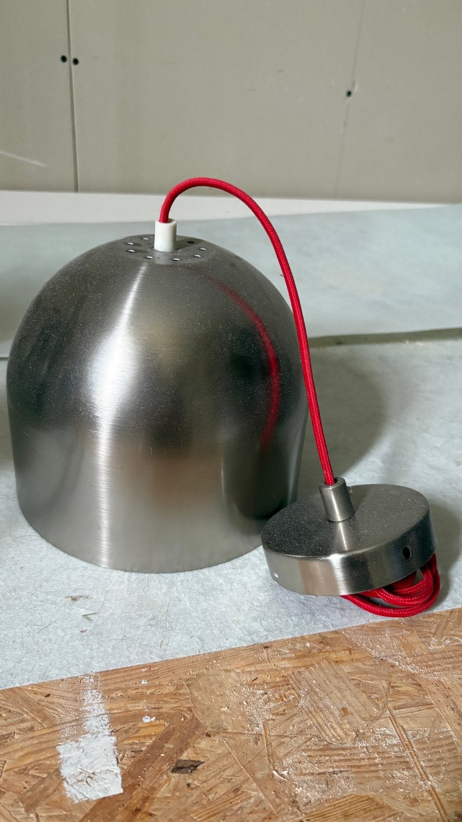 Hema Hanglamp RVS met Rood Snoer E27, Ophalen, Gebruikt, Metaal, E27 (groot)