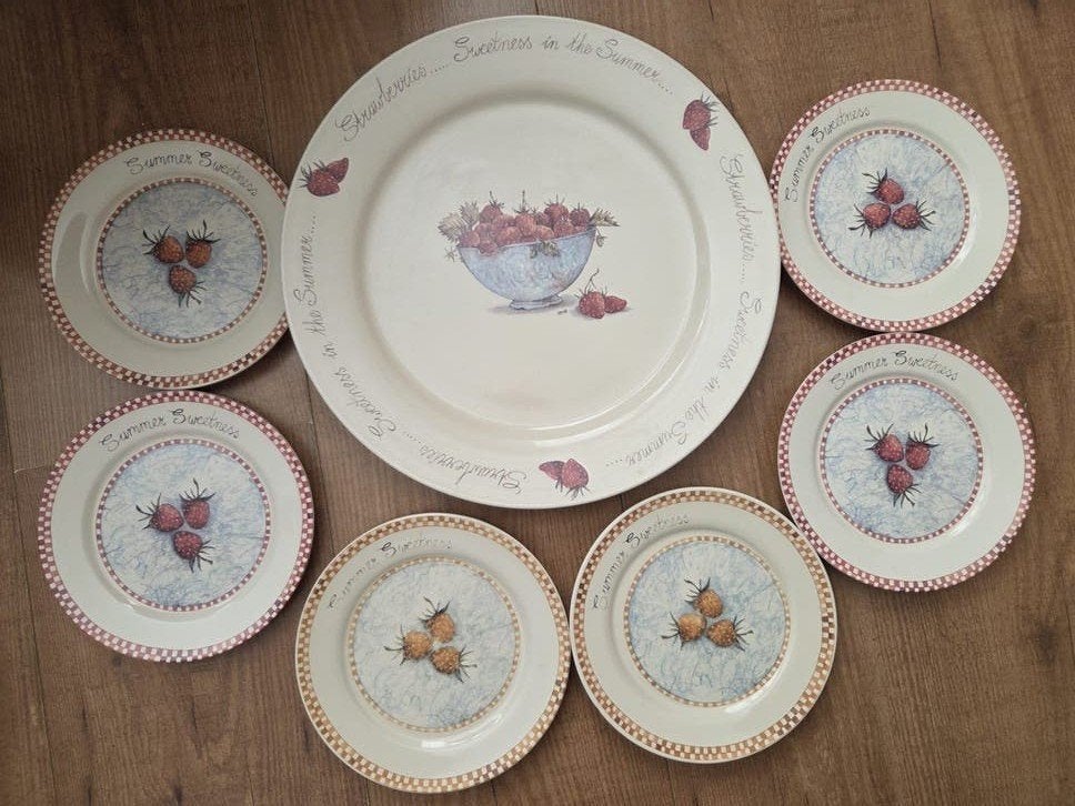 JET by Ter Steege Strawberry taartservies | 7-delig, Gebruikt, Jet, Ophalen of Verzenden, Overige stijlen