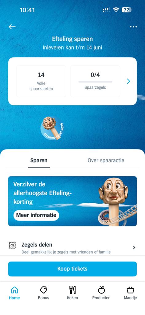 14 volle efteling kaarten AH, Tickets en Kaartjes, Drie personen of meer, Kortingsbon, Pretpark