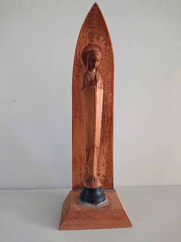 Vintage Maria beeldje hout Art Deco op console religie, Antiek en Kunst, Verzenden