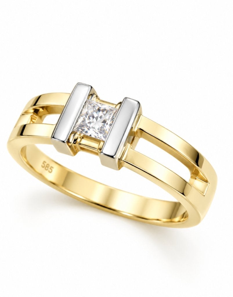 Zware en brede 14 karaat Gouden Ring met Briljant M17, Nieuw, Ophalen of Verzenden, 17 tot 18, Met edelsteen