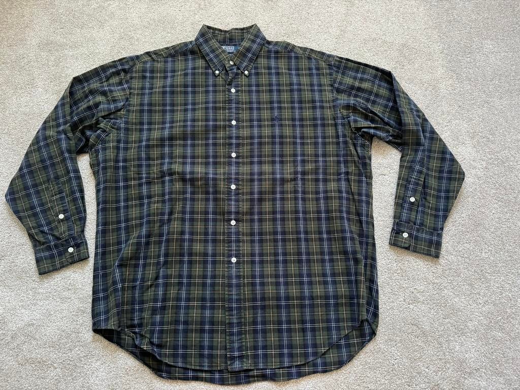 Ralph Lauren ruit blouse groen blauw zwart wit maat XL, Ophalen of Verzenden, Zo goed als nieuw, Groen, Halswijdte 43/44 (XL)