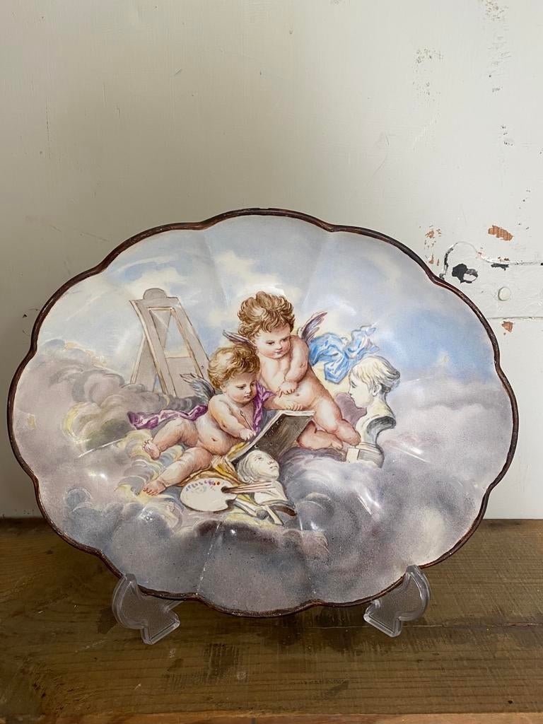 Antieke schaal, vide-poche Petrus Regout putti’s engeltjes, Ophalen of Verzenden