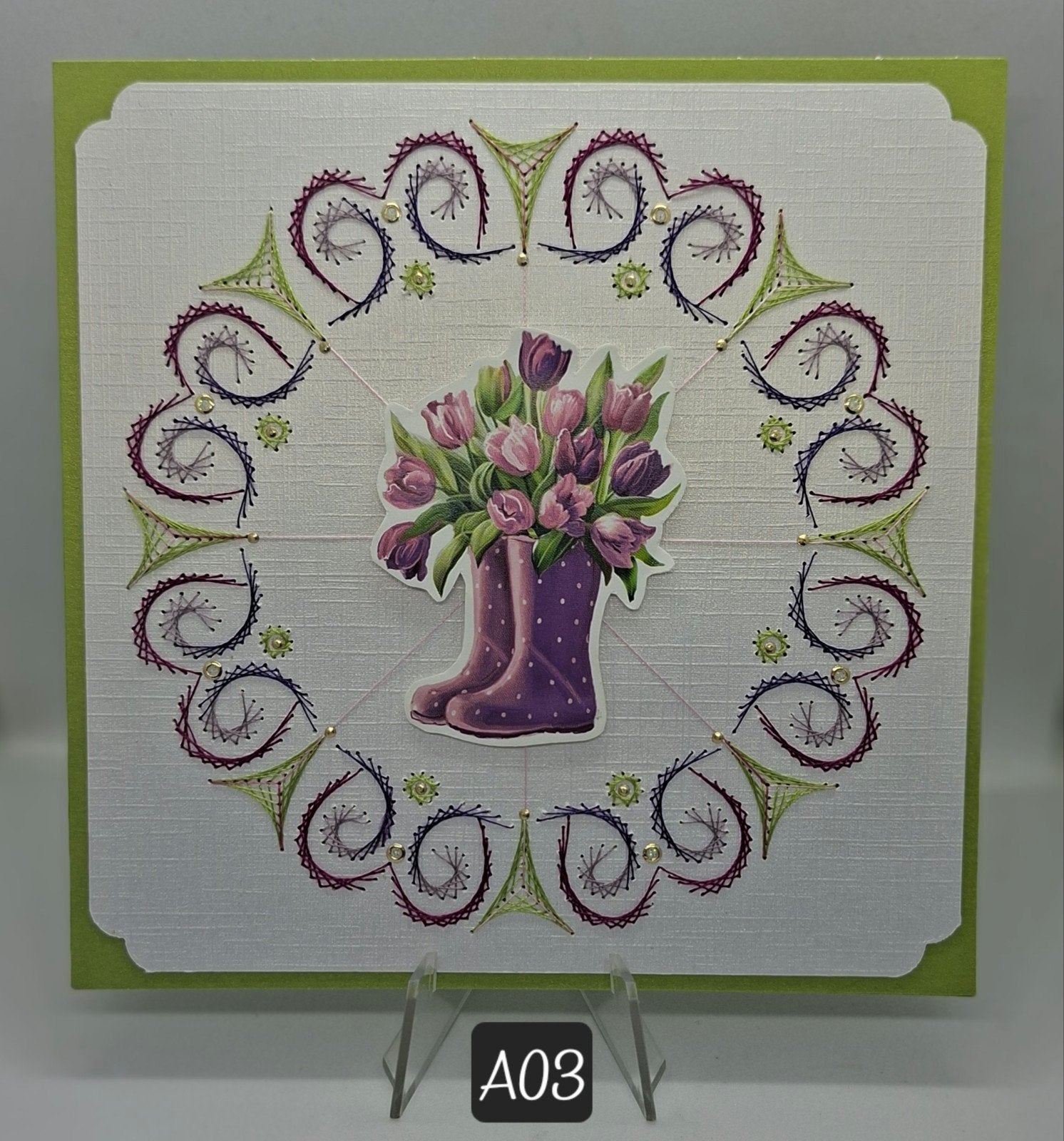 Geborduurde Wenskaarten Bloemen 2, Nieuw, Man of Vrouw, Info@sparklecrafts.nl, Ophalen of Verzenden