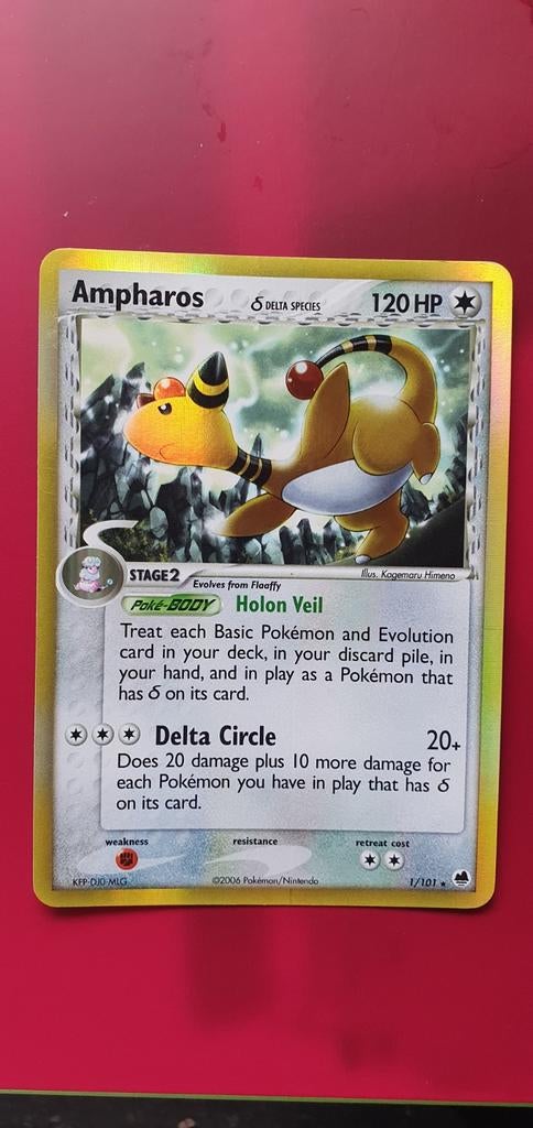 Ampharos 1/101 holo pokemon kaart, Ophalen of Verzenden, Gebruikt