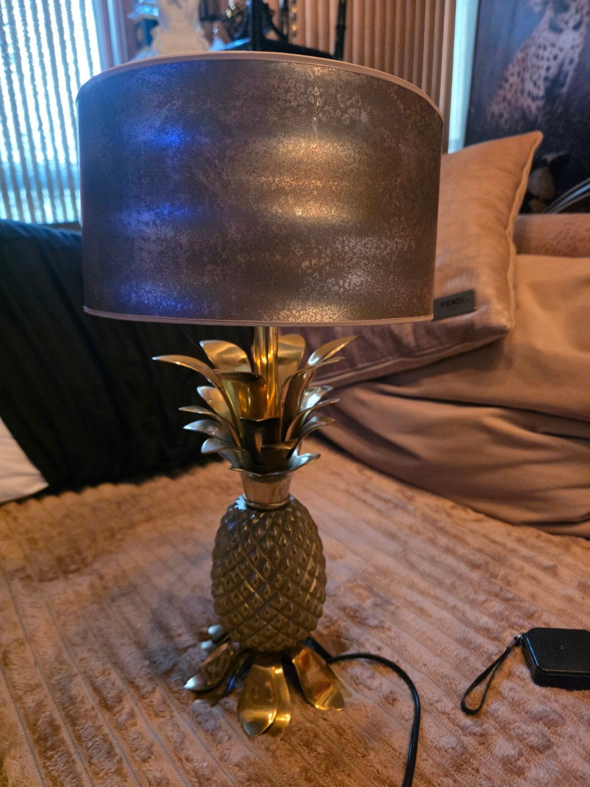 Messing Ananas schemerlamp met kap, Huis en Inrichting, Ophalen, Schemerlamp, Met kap