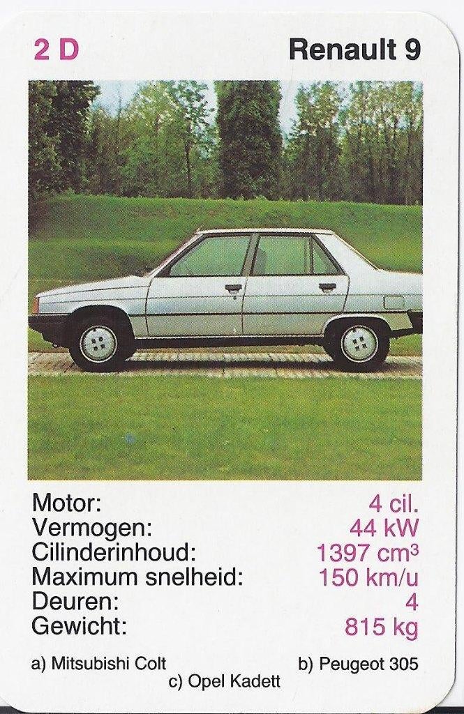 Kw3023 autokaartje 2d renault 9, Ophalen of Verzenden, Zo goed als nieuw, Auto's