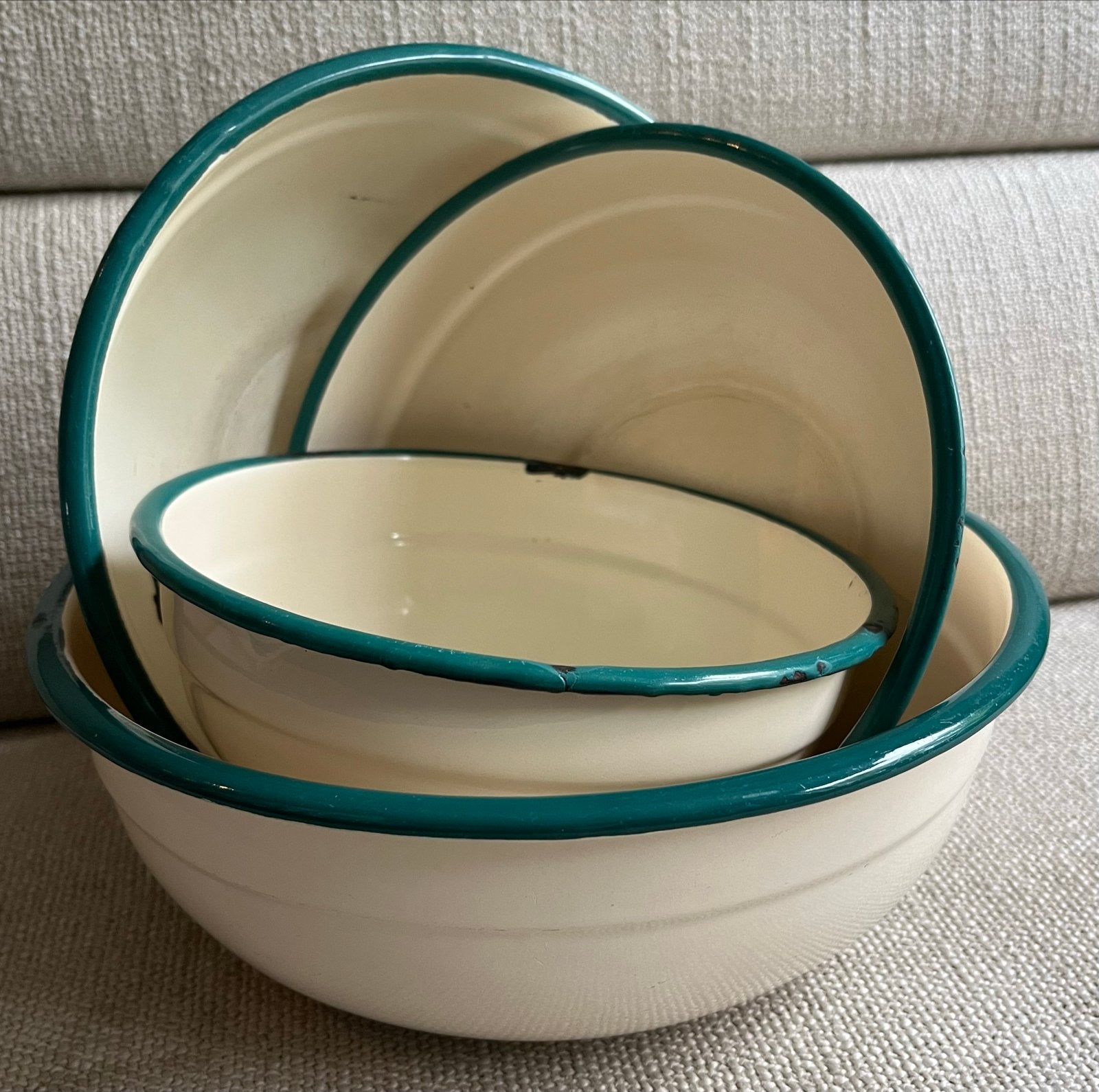 Set van 4 vintage emaille nestschalen/mengkommen, Ophalen of Verzenden