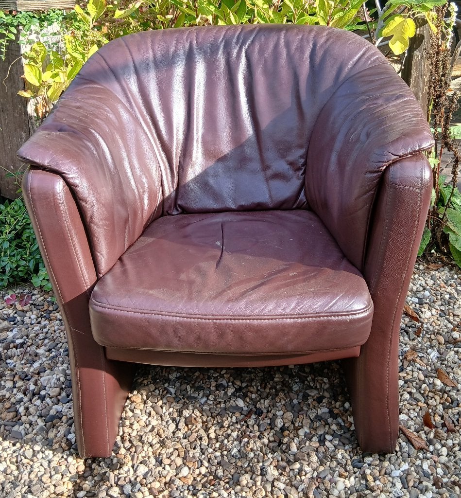 fauteuil donker bruin leer, Ophalen, Gebruikt, 50 tot 75 cm, Leer