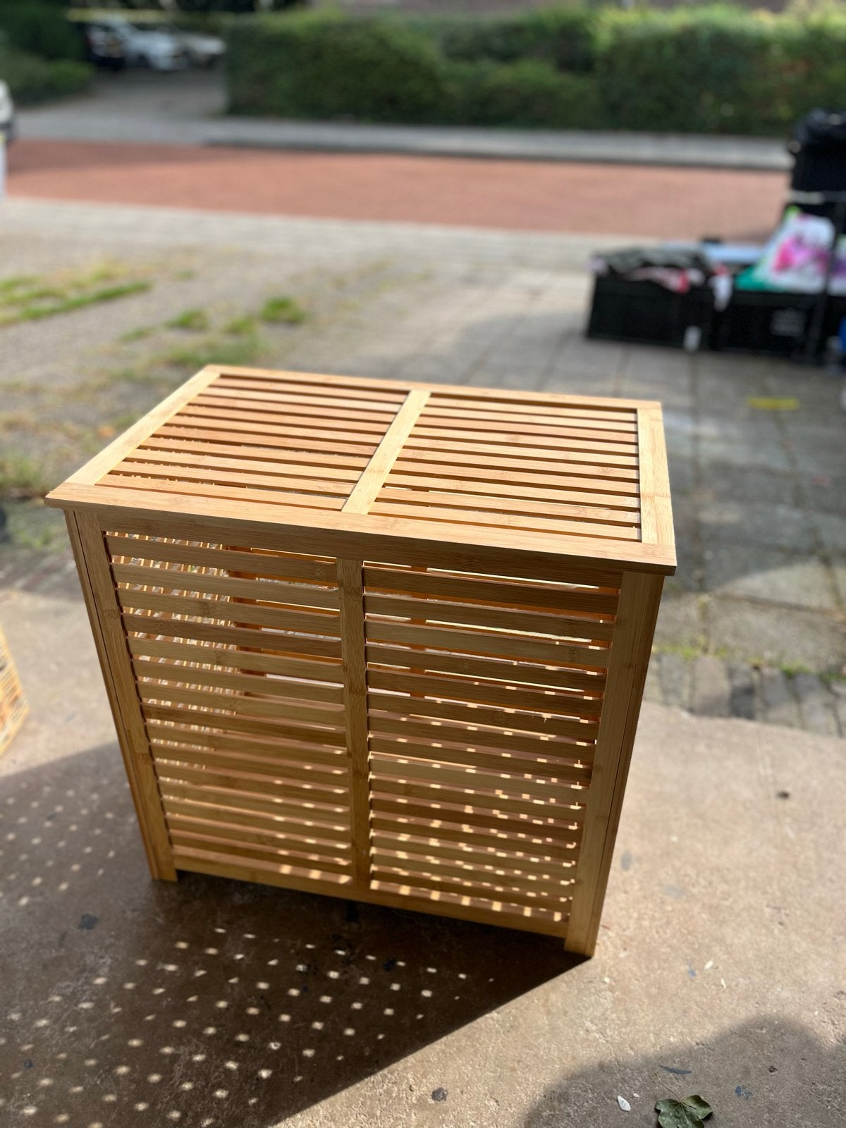 Wasmand van bamboe, losse deksel, Huis en Inrichting, Ophalen, Gebruikt, Overige typen, 50 tot 100 cm