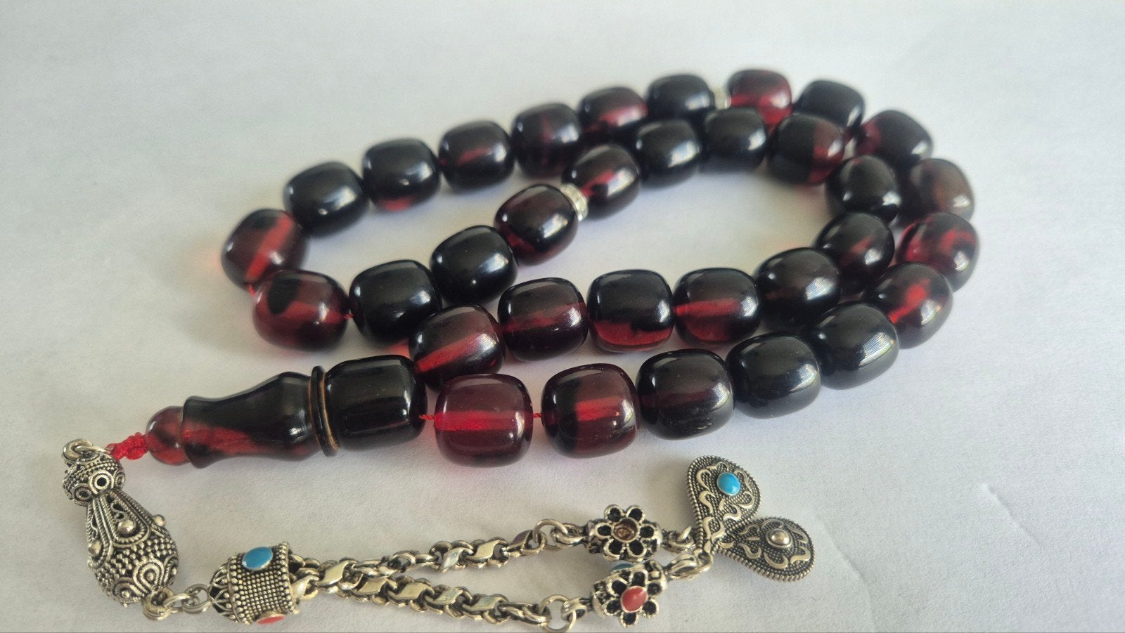 Faturan (Bakeliet) Tesbih Ketting Donker Rood Cherry 13mm, Sieraden, Tassen en Uiterlijk, Antieke sieraden, Ophalen of Verzenden