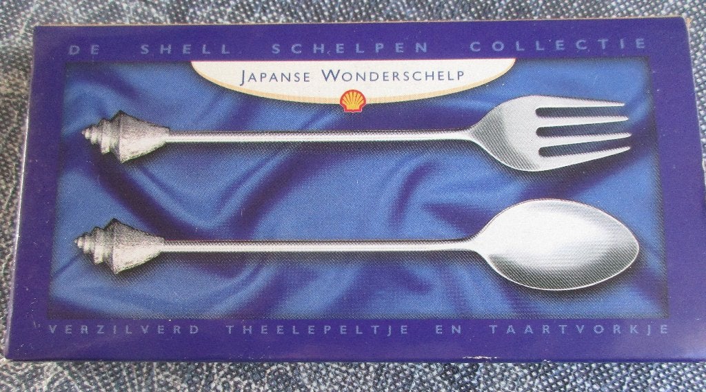 De shell schelpen collectie: verzilverd-lepeltje taartvorkje, Ophalen of Verzenden, Nieuw