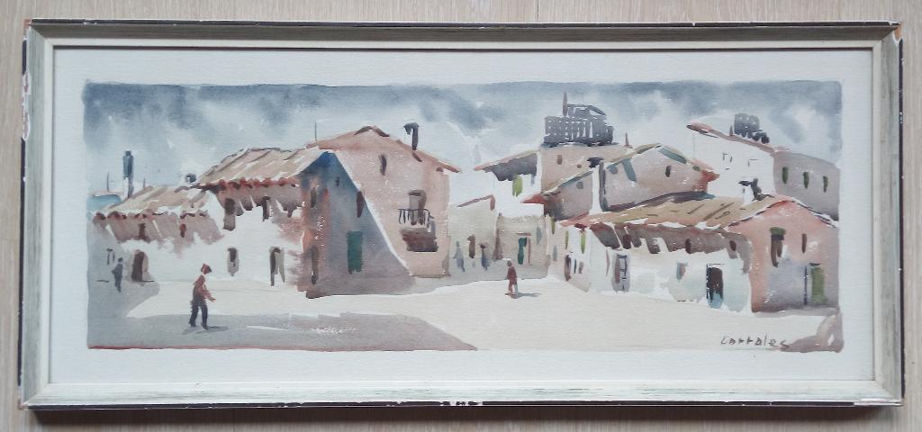 AQUAREL 1950 STRAATSCÈNE ARTURO CARTALES 1902–1958 INGELIJST, Verzenden