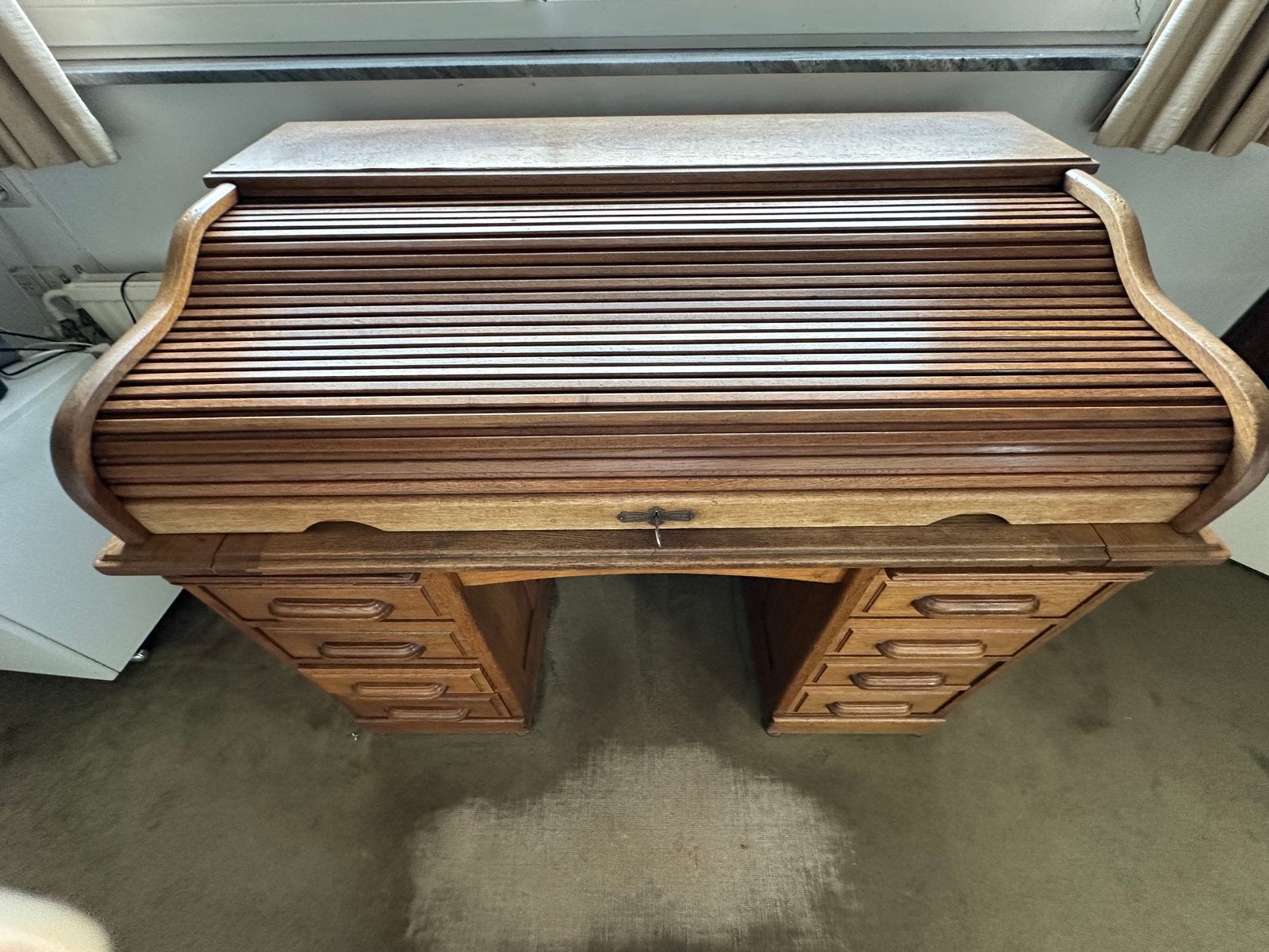 Antiek eiken rolbureau – fraaie sobere vormgeving – 1900–‘30, Ophalen, Overige typen, Gebruikt, Hout