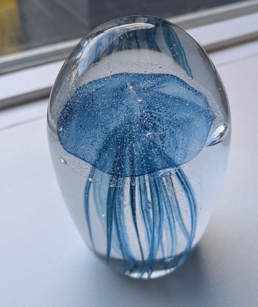 Glazen presse papier blauwe kwal, Vintage, Blauw, Ophalen of Verzenden, Zo goed als nieuw