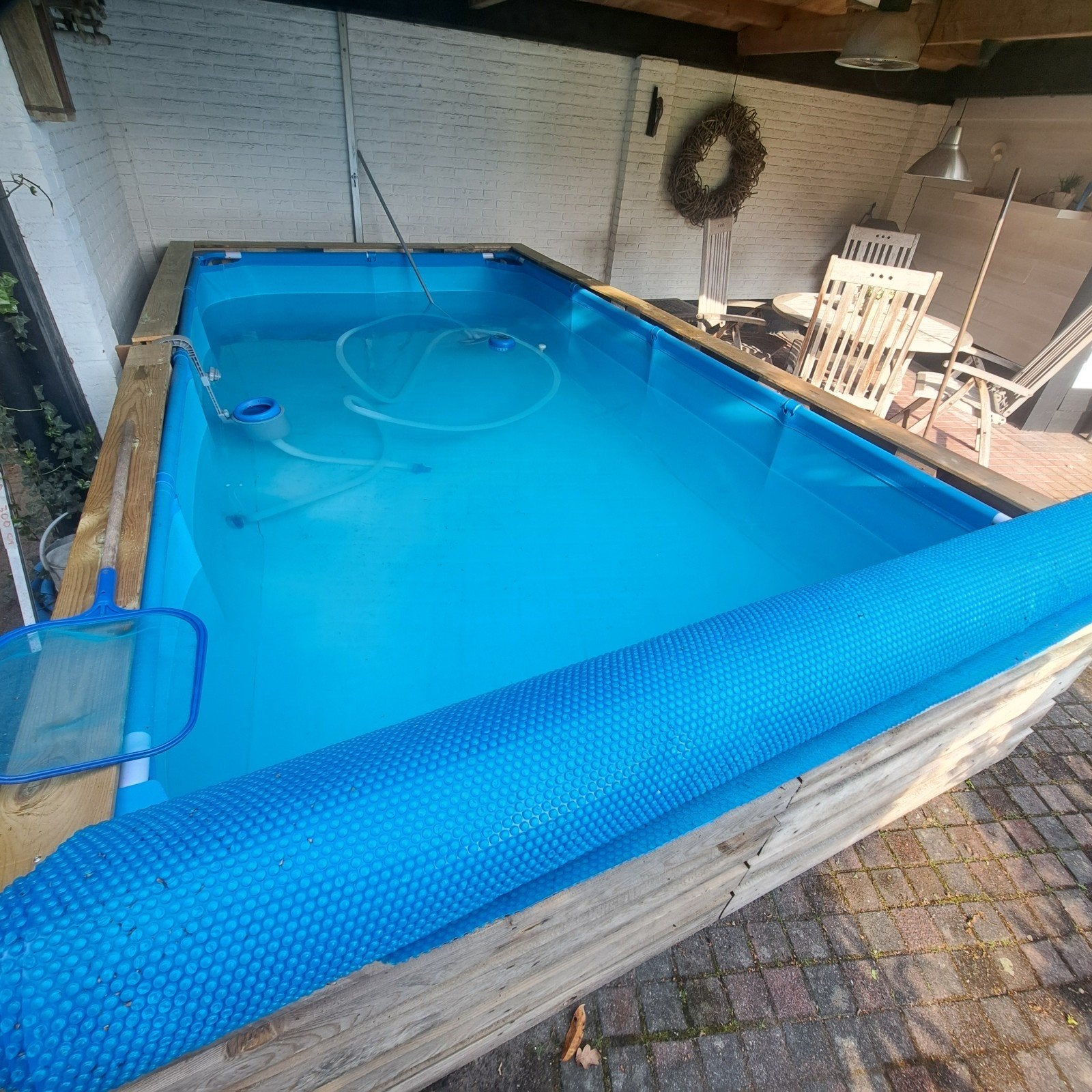 Zwembad met eventueel deels houten ombouwe en zandfilterpomp, Tuin en Terras, Ophalen, Gebruikt, Rechthoekig, Minder dan 80 cm