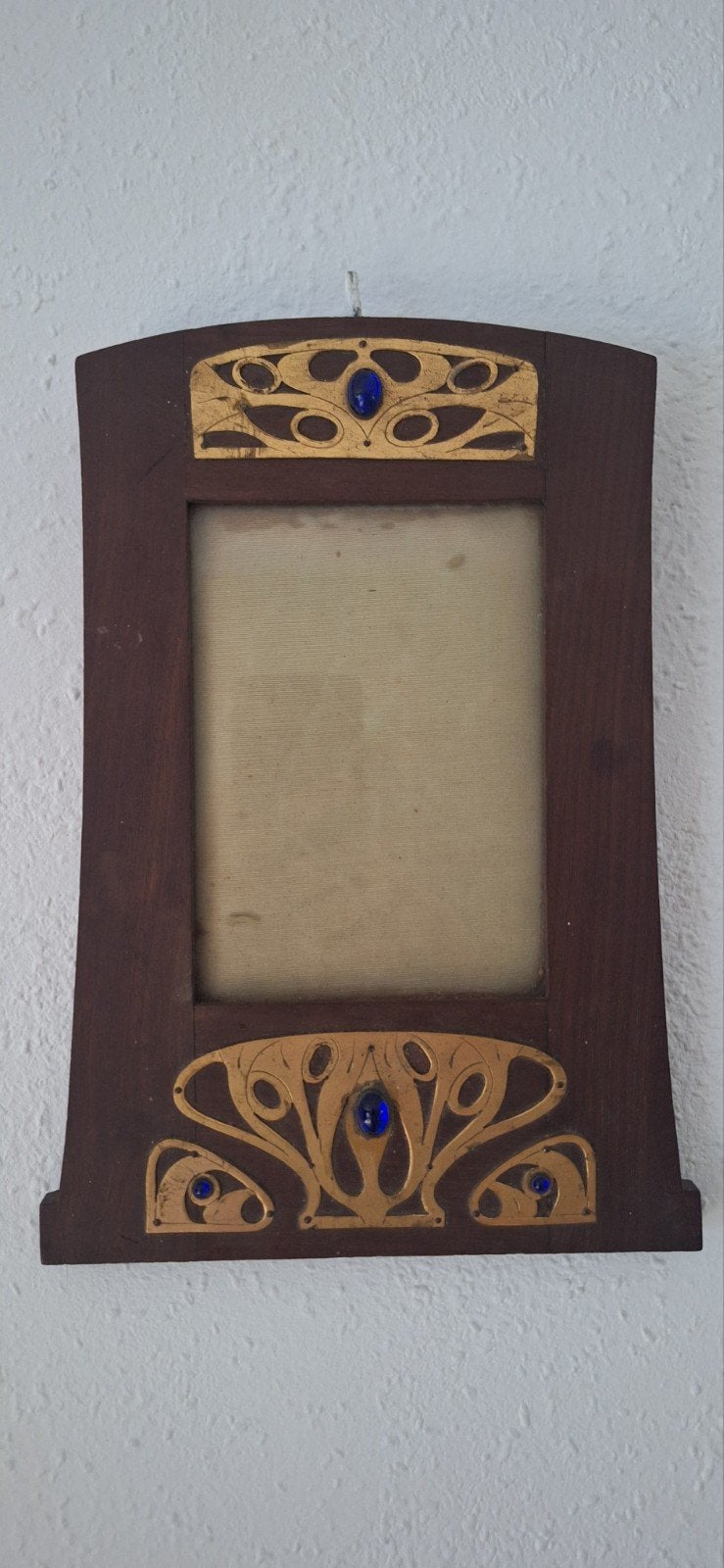 Art Nouveau Fotolijst met Koper Inlegwerk en Glascabochons, Ophalen of Verzenden, Overige typen, Meerkleurig, Overige materialen