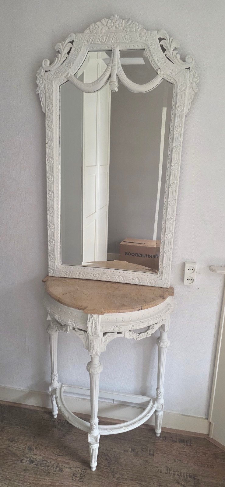 Antieke spiegel met tafel marmerblad - Barok stijl, Ophalen, Gebruikt, 25 tot 50 cm, Overige vormen