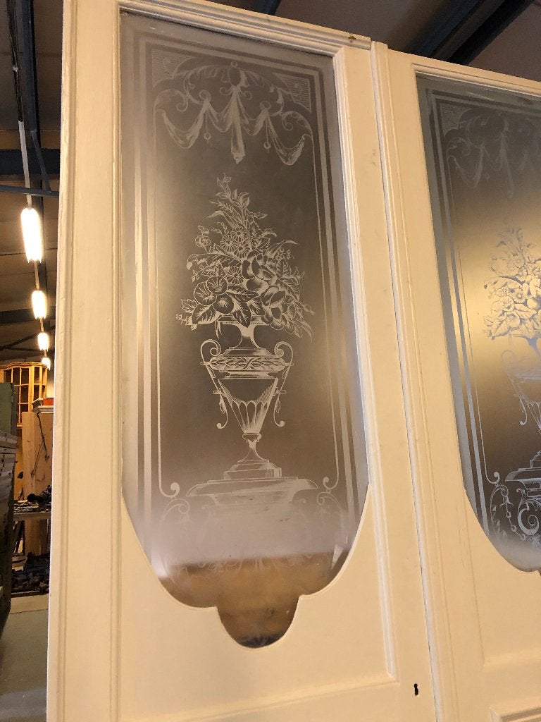 Antieke dubbele deur met geëtst glas 228x149cm, Ophalen