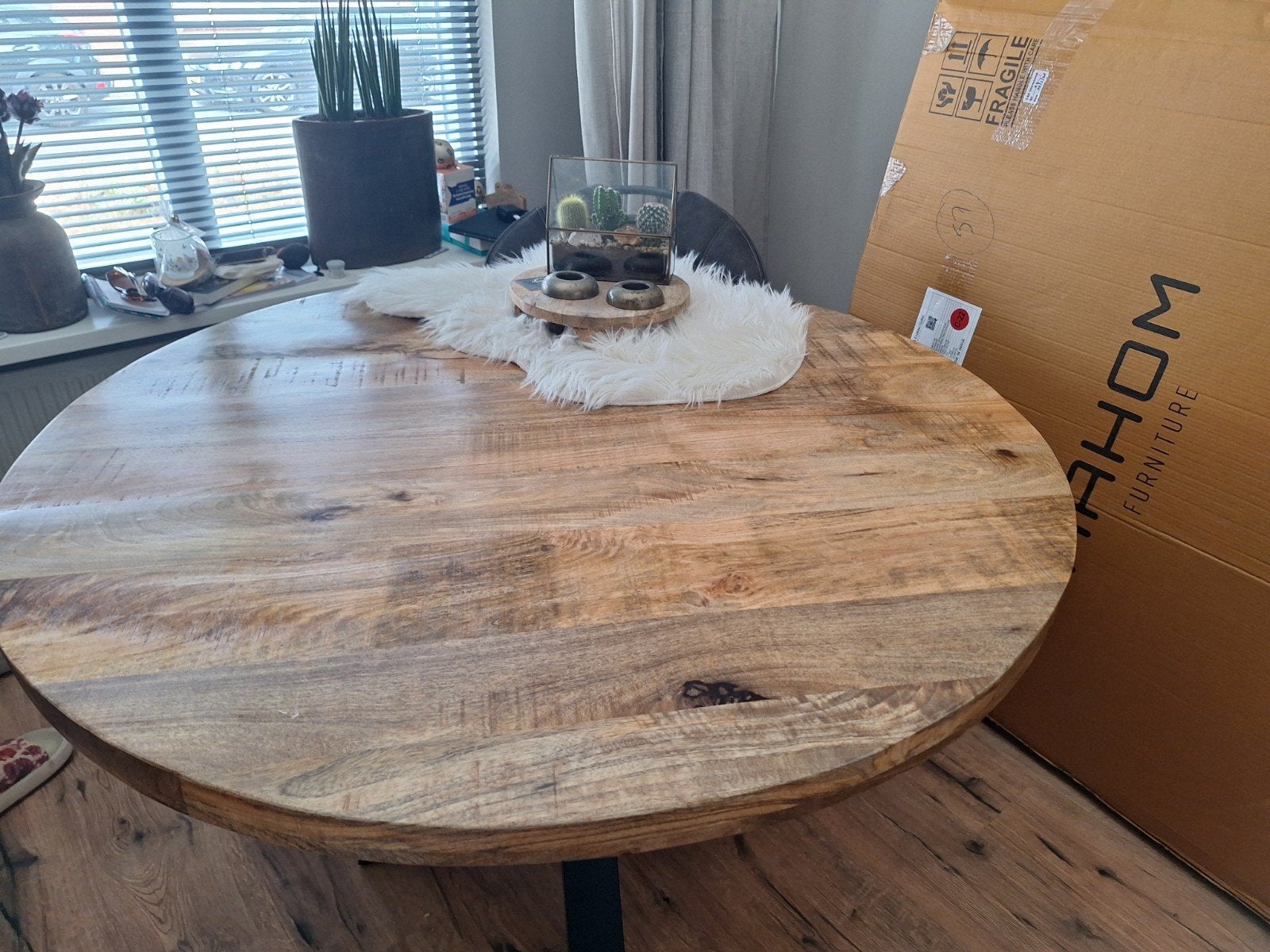 ronde mangohouten eetkamertafel, Huis en Inrichting, Tafels | Eettafels, Ophalen, Gebruikt, Rond, 100 tot 150 cm