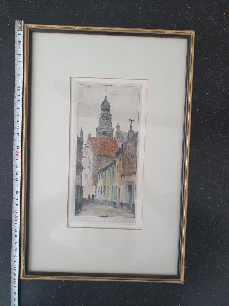 Straatje binnenstad Maastricht, Antiek en Kunst, Kunst | Etsen en Gravures, Ophalen