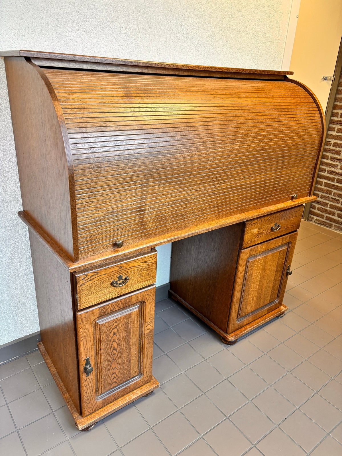 Antiek eiken rolluikbureau - 145x45x140 cm, Huis en Inrichting, Ophalen, Gebruikt