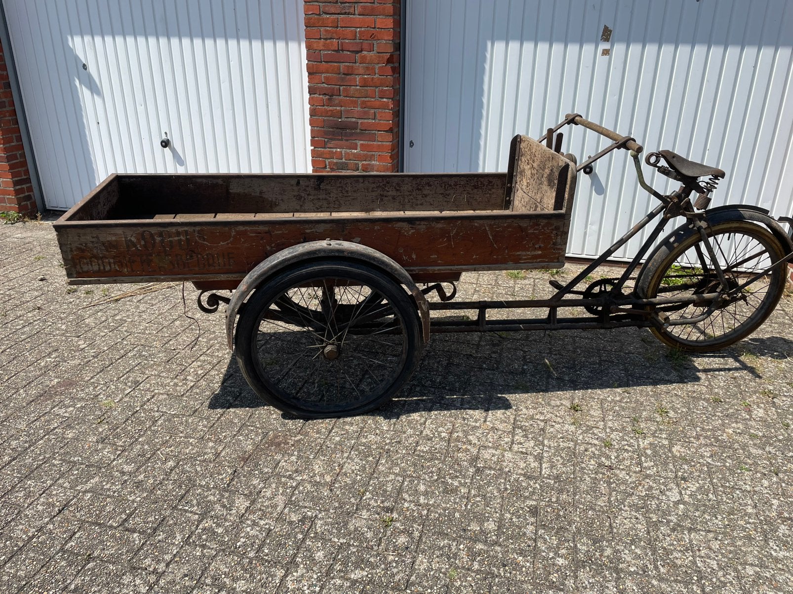 Antieke authentieke bakfiets, Gebruikt, Goederen, Trommelrem, Ophalen