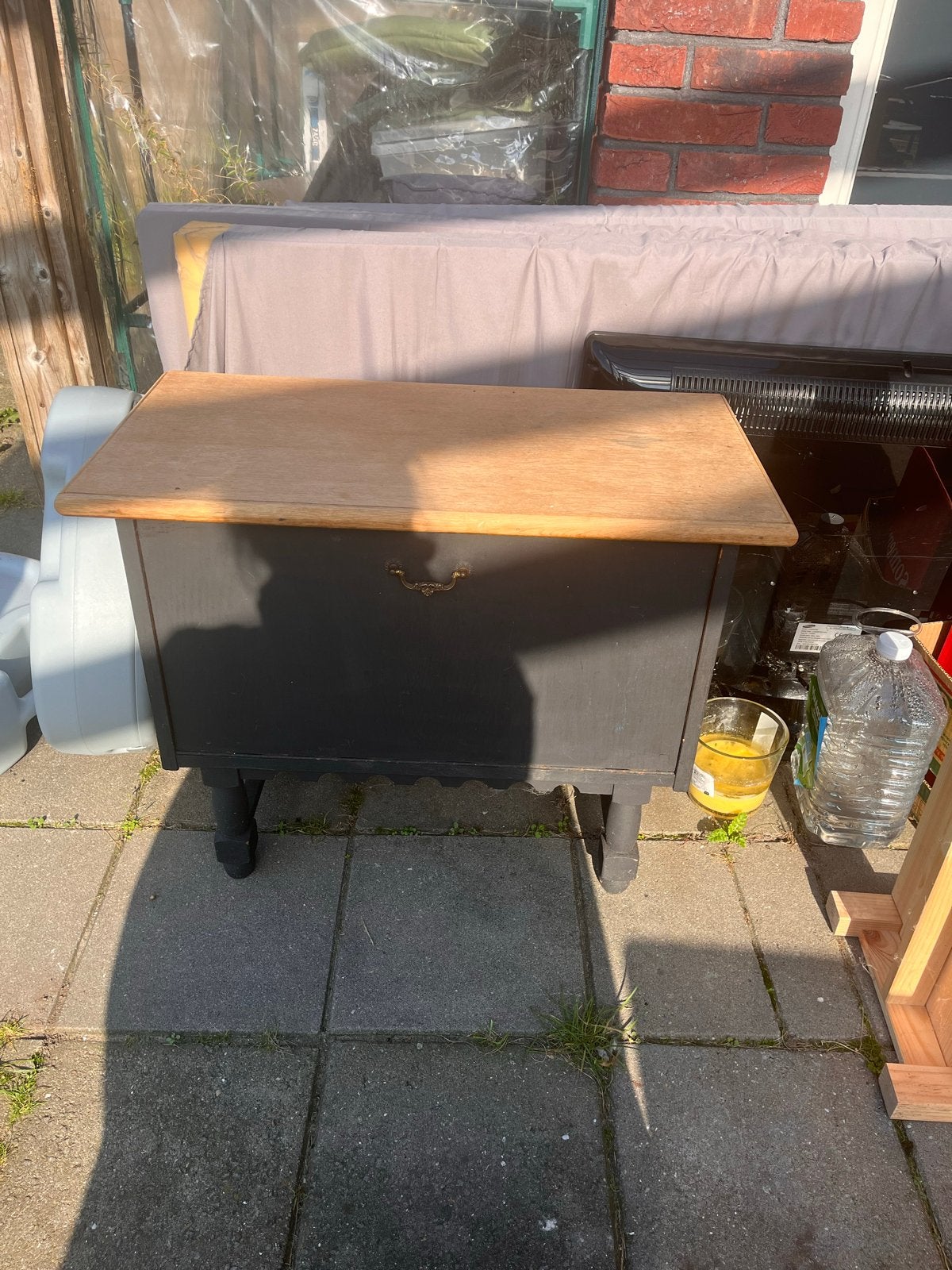 Vintage kastje met klep - Zwart/Hout, Ophalen