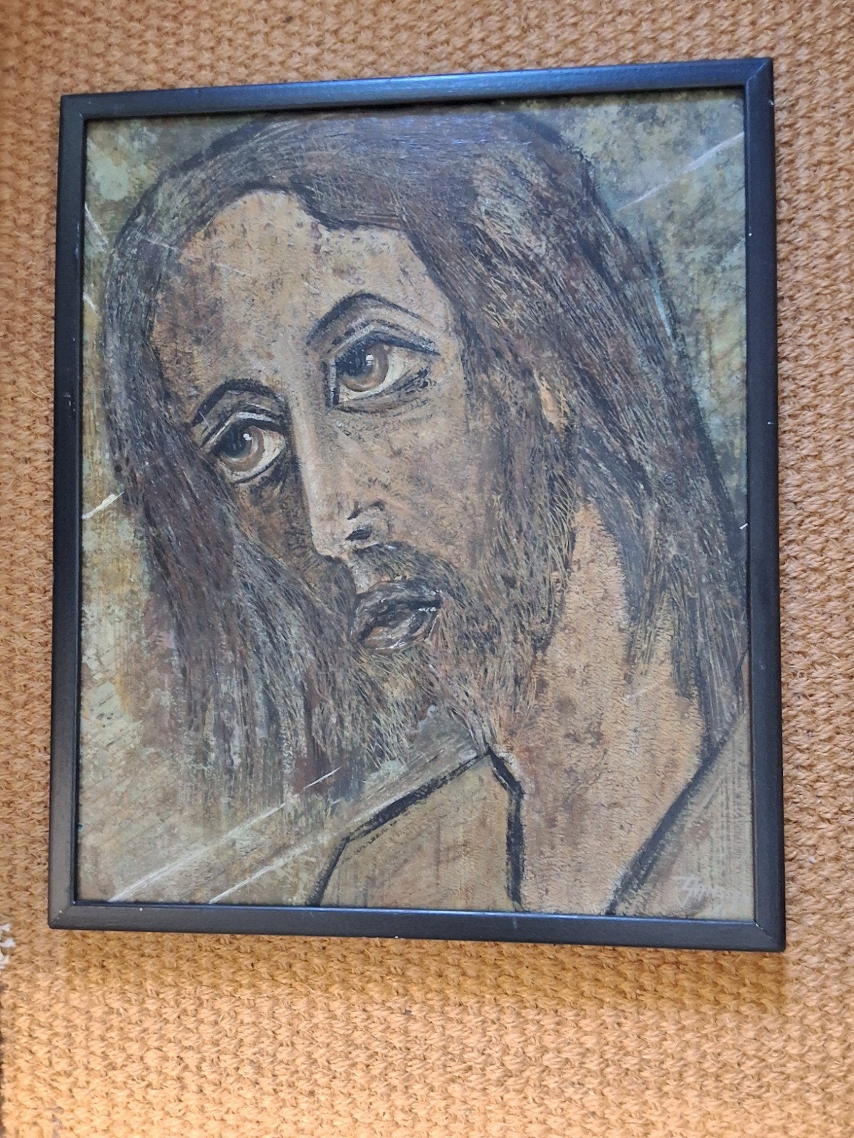 Christus Portret - Olieverf op Board - Expressief, Antiek en Kunst, Paneel, Portret of Personen, Expressionistisch, Ophalen of Verzenden
