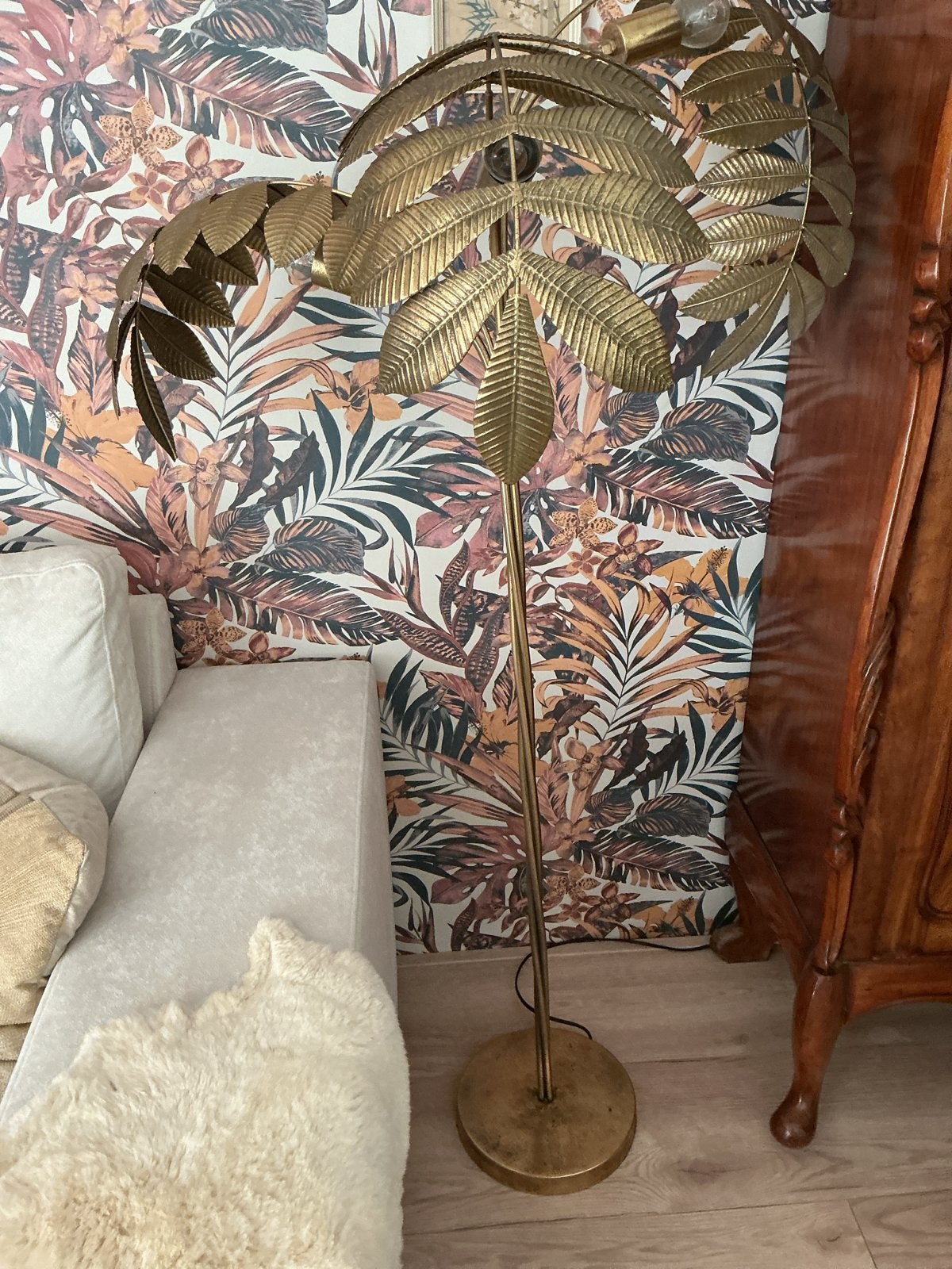 Gouden Staande Palm Lamp - Hollywood Regency Stijl, Huis en Inrichting, Lampen | Vloerlampen, Gebruikt, 150 tot 200 cm, Metaal