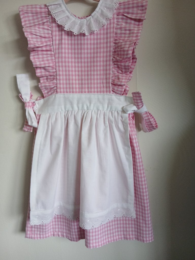 Meisjes jurkje /Overgooier maat  104 Roze/wit, Nieuw, Jurk of Rok, Hand gemaakt, Verzenden