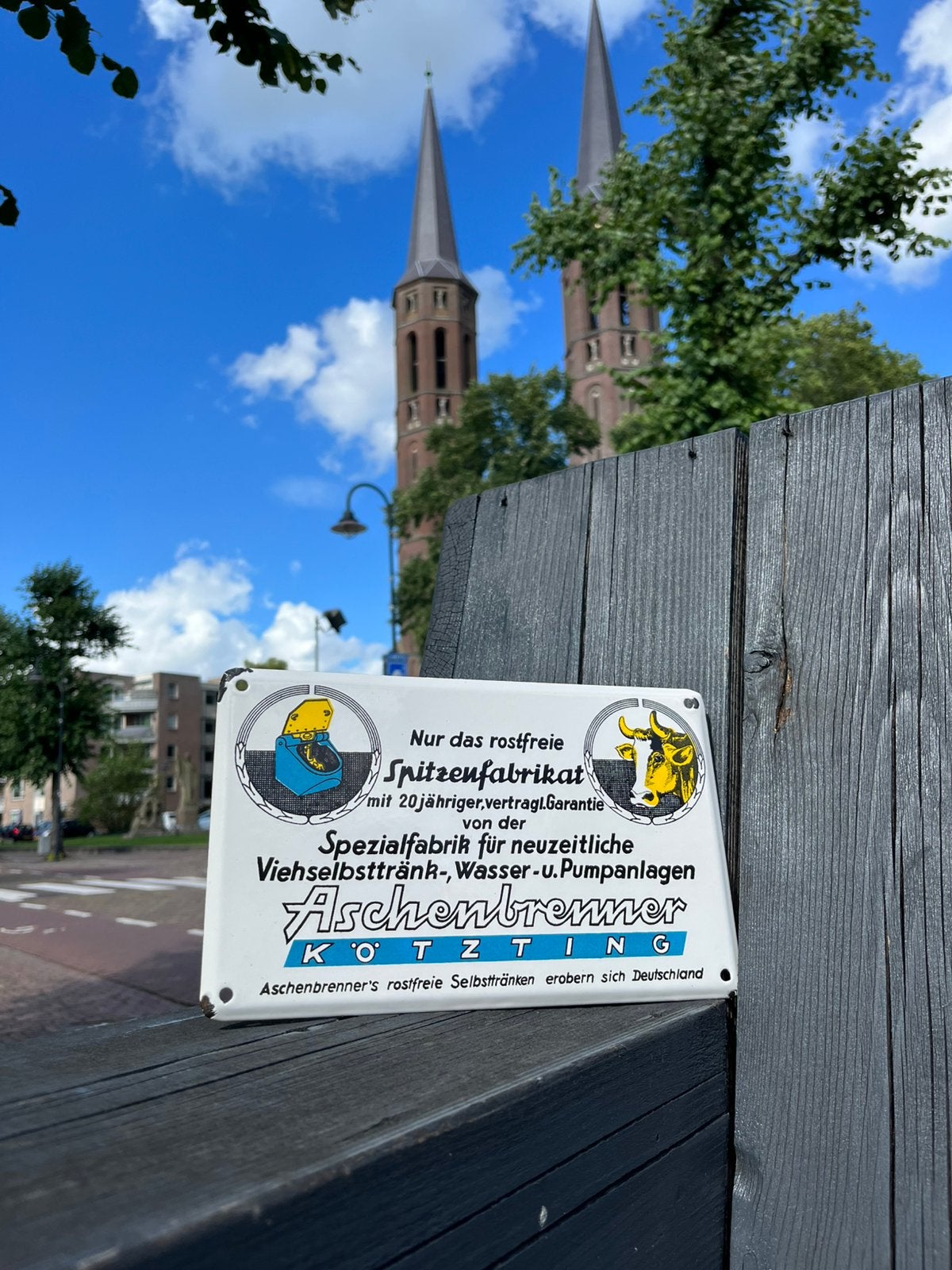 “Aschenbrenner” Emaille Reclame Bord(je), Verzamelen, Ophalen of Verzenden, Gebruikt, Reclamebord