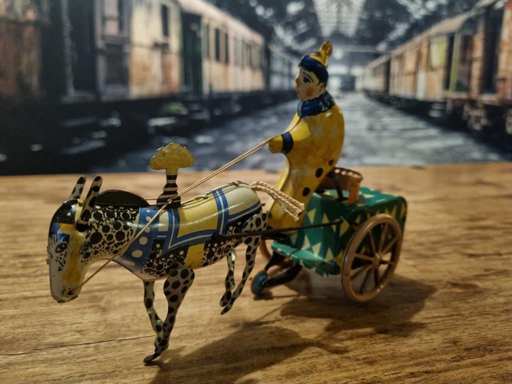 Vintage Blikken Speelgoed: Clown met Ezel en Kar (USSR), Ophalen of Verzenden