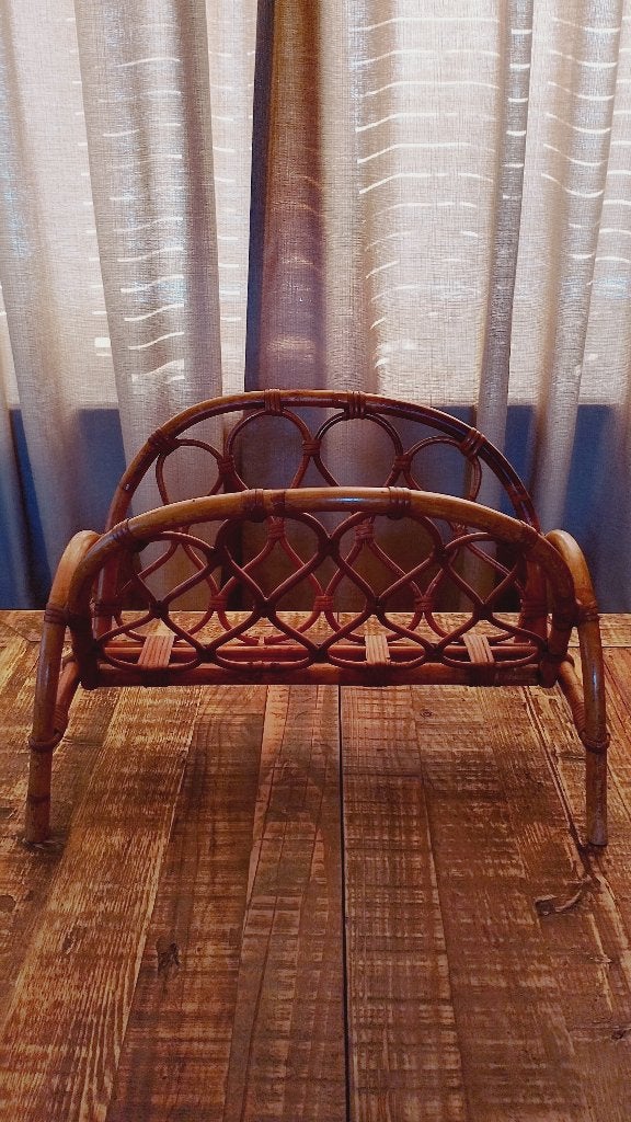 Vintage rotan bamboe tijdschriften kranten rek, Ophalen of Verzenden