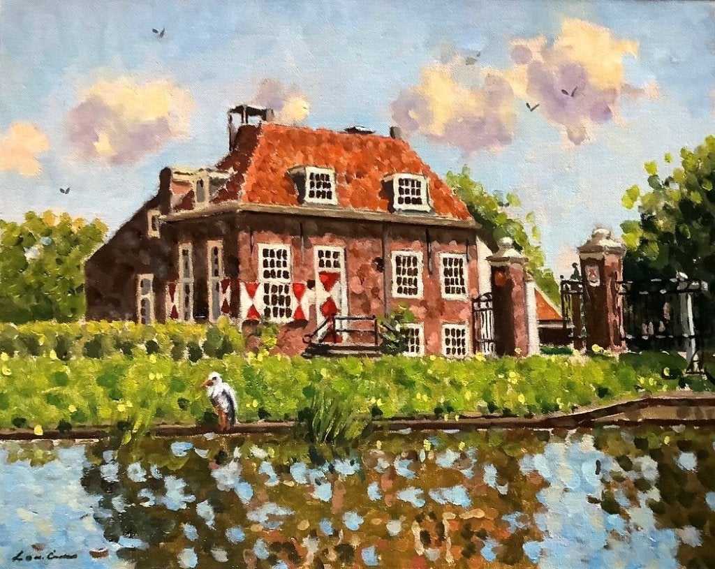 Bloembollenvelden, stads- en dorpsgezichten Leo van den Ende, Doek, Impressionistisch, Ophalen of Verzenden, Gesigneerd