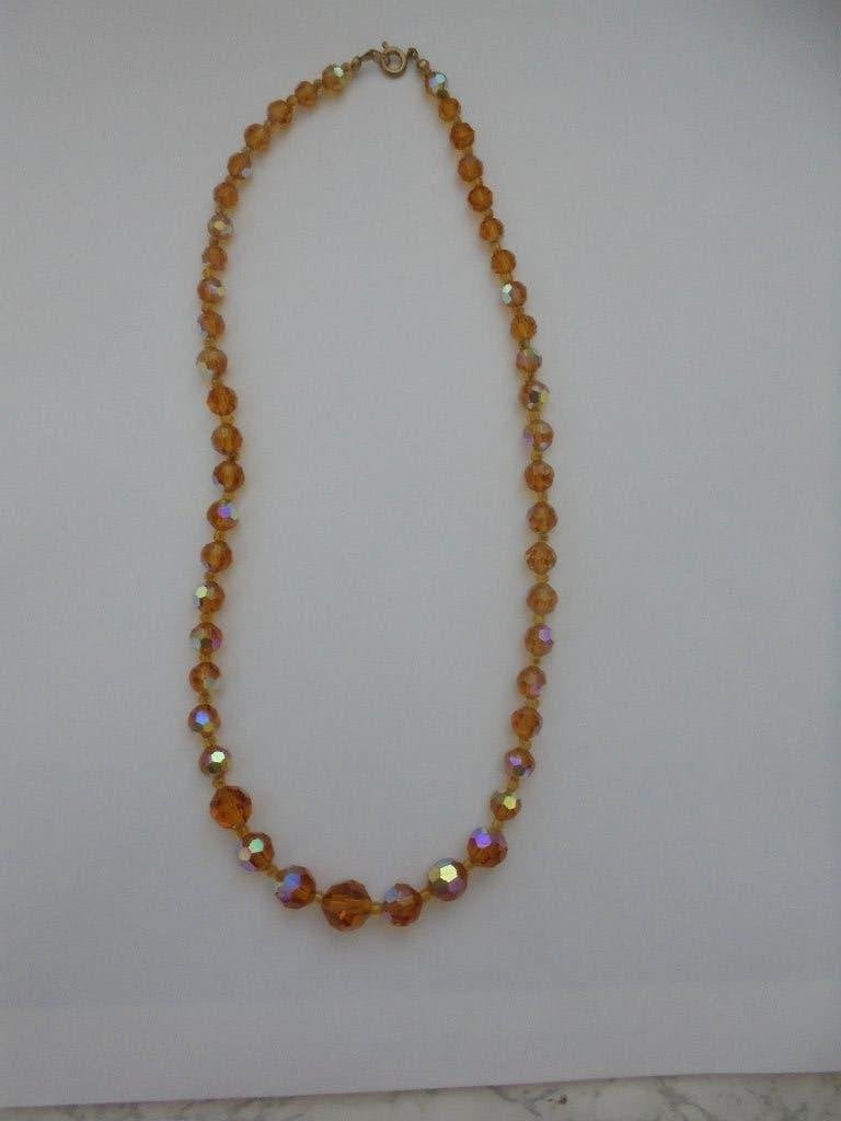 Vintage ketting citroen/amber glaskralen, Ophalen of Verzenden, Zo goed als nieuw, Geel, Steen of Mineraal
