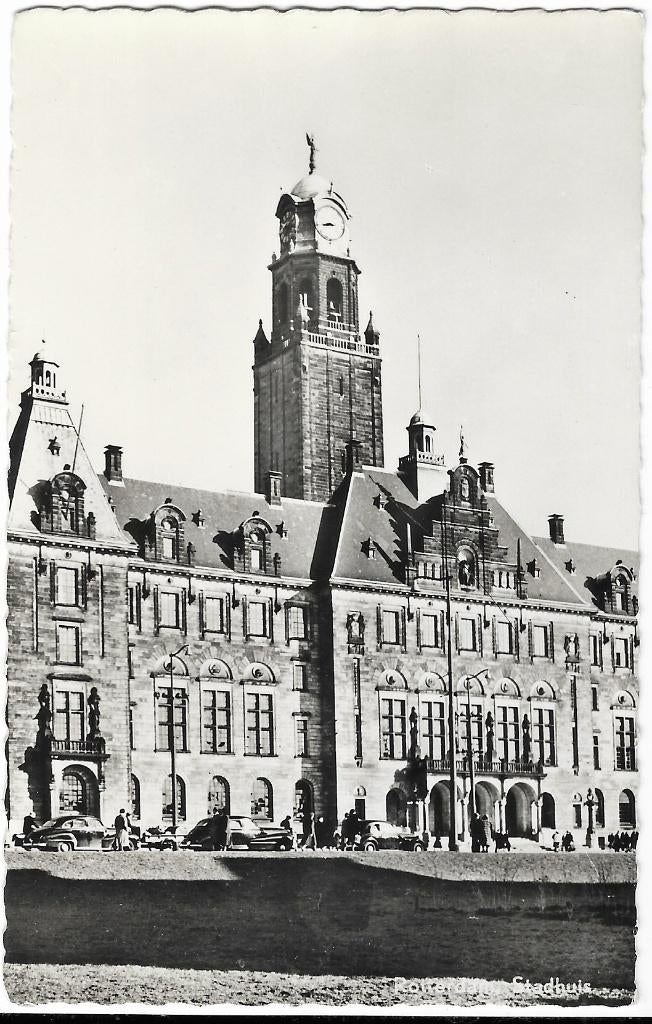 Rotterdam, Stadhuis, oude auto's, klok, toren, Verzenden, 1960 tot 1980, Gelopen, Zuid-Holland