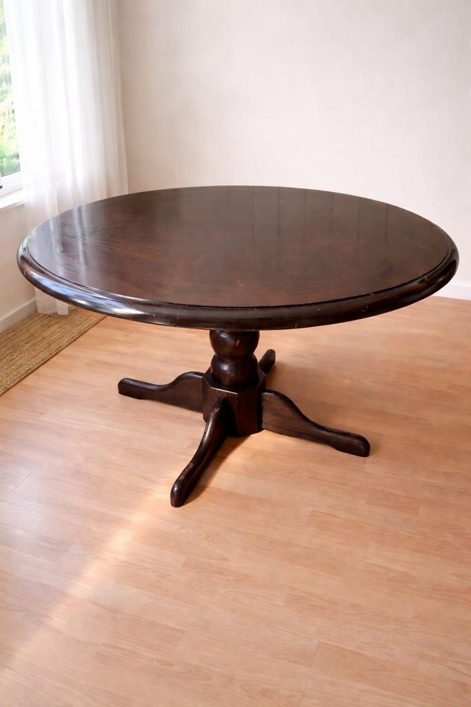 Ronde eettafel van massief hout, Gebruikt, 100 tot 150 cm, Rond, Ophalen of Verzenden