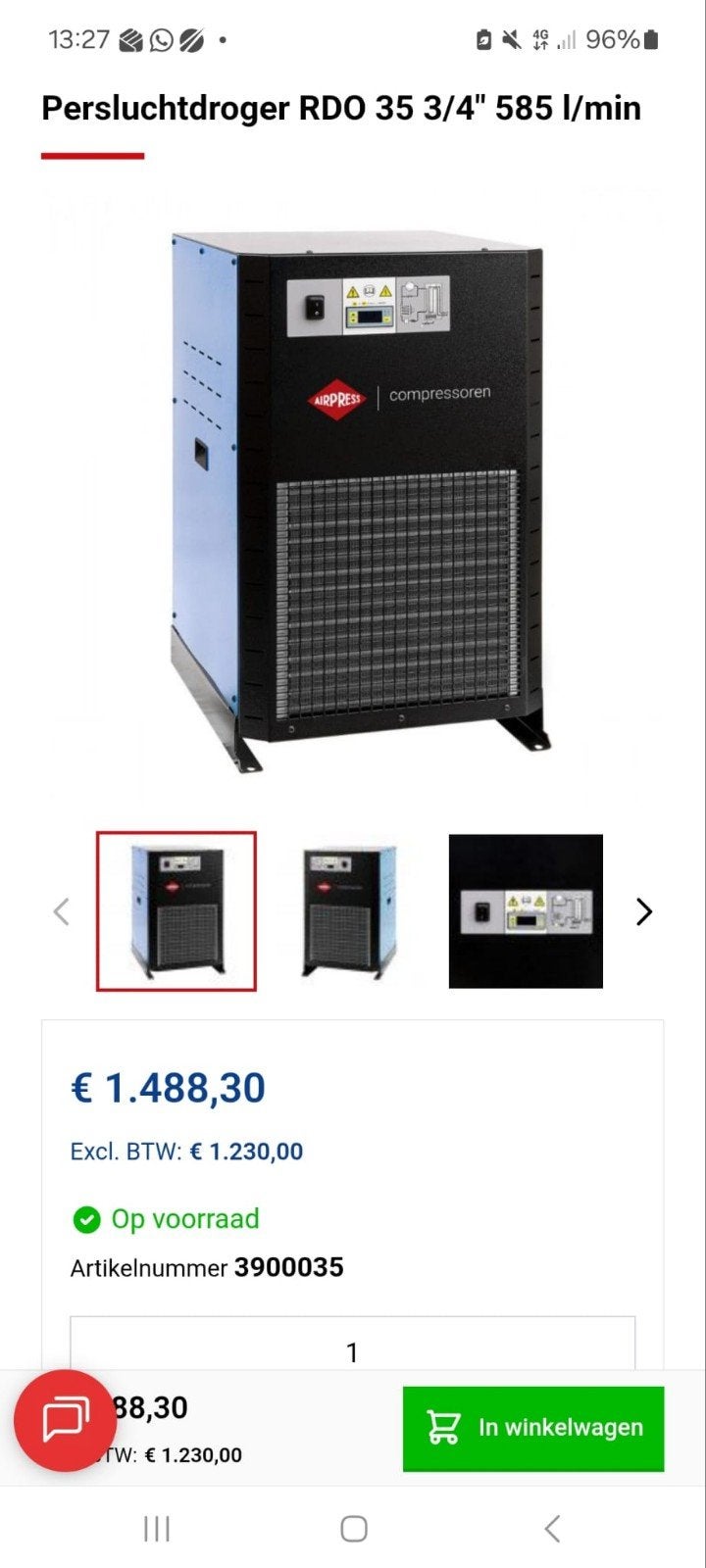AIRPRESS Persluchtdroger 3900035 - Nieuwstaat, Ophalen