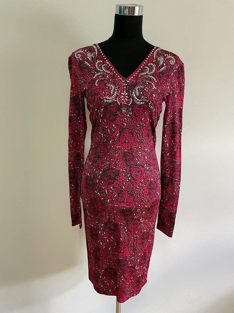 J226 - Rode Just Cavalli jurk mt 44 valt als 38 nwprijs €598, Kleding | Dames, Jurken, Maat 38/40 (M), Ophalen of Verzenden, Zo goed als nieuw