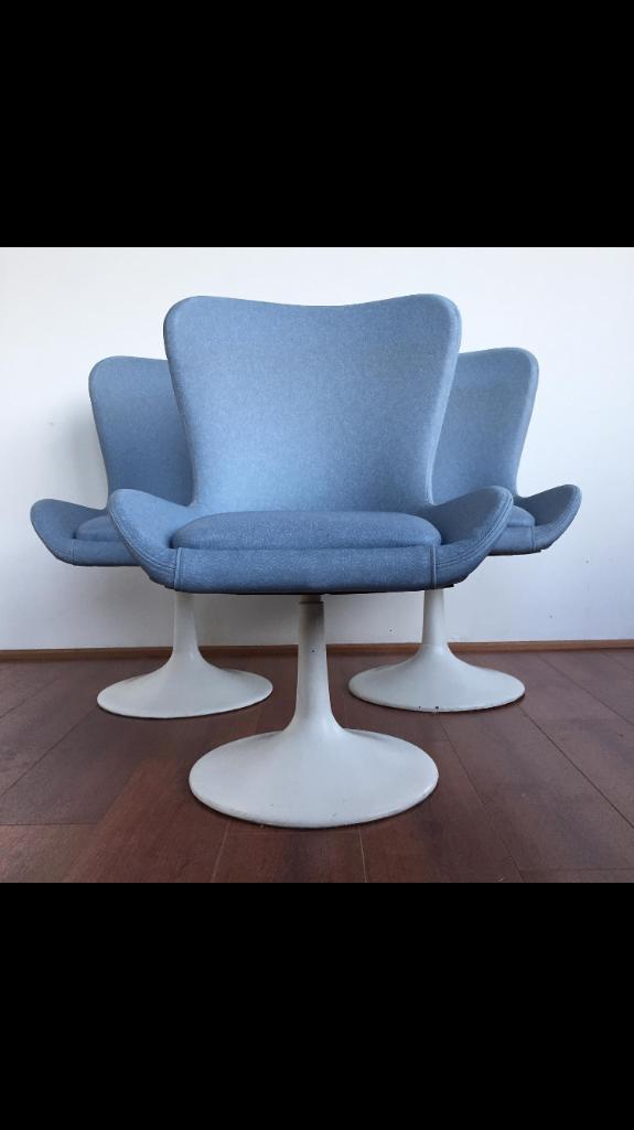 vintage jaren 50 60 dinerstoelen trompetvoet skai, Ophalen, Gebruikt, Drie, Blauw