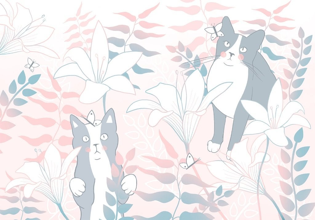 Katten behang Cat Matters - Roze, Poezenbehang Muurdeco4kids, Verzenden, Nieuw