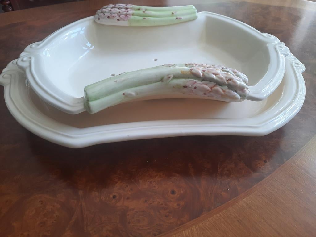 Antieke aspergeschaal met onderbord - Gemerkt Silea, Ophalen of Verzenden