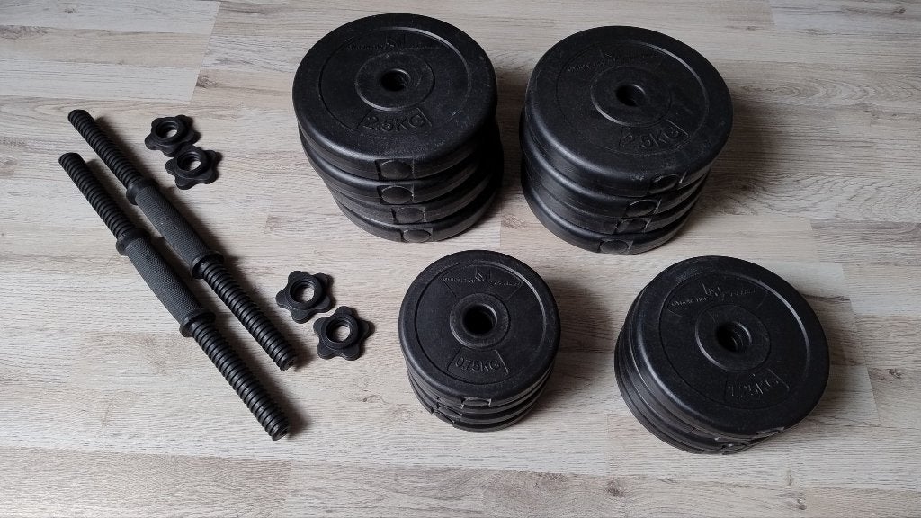2 verstelbare dumbbells - 28 kg totaal, Ophalen, Zo goed als nieuw, Benen, Dumbbell