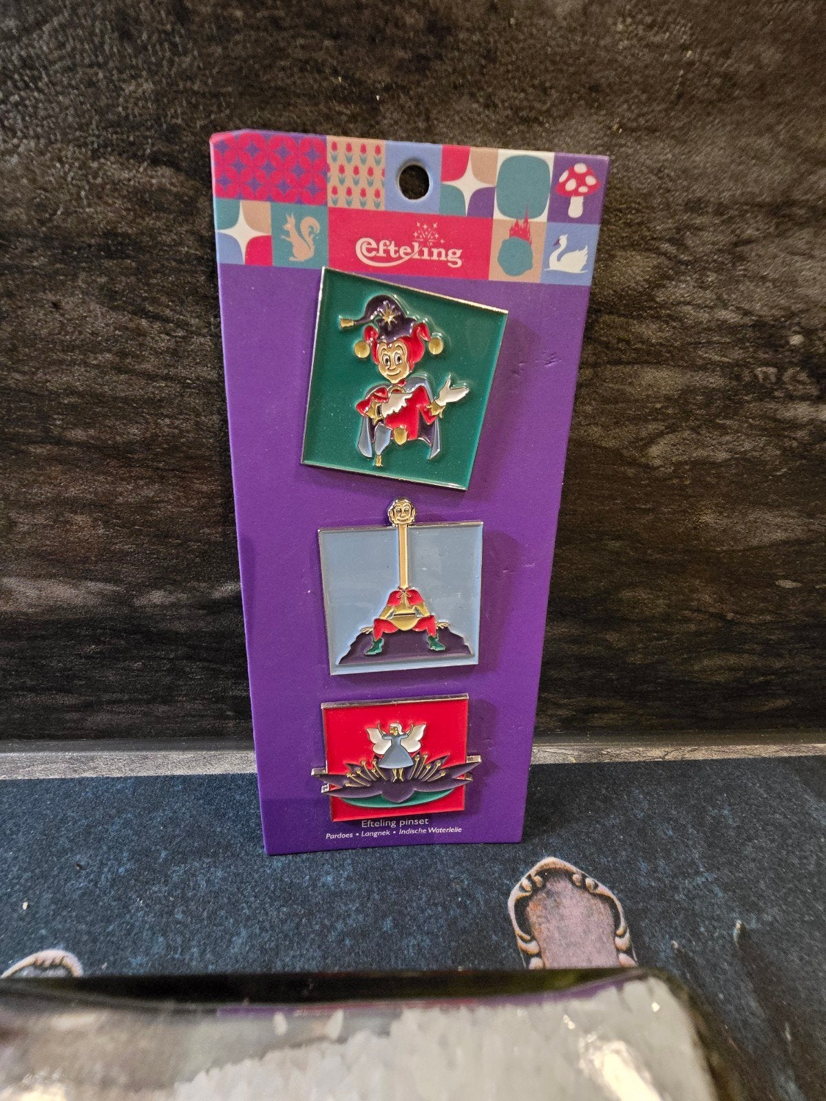 Efteling Pin Set - Pardoes, Langnek, Indische Waterlelie, Verzamelen, Ophalen of Verzenden, Nieuw, Button of Speldje