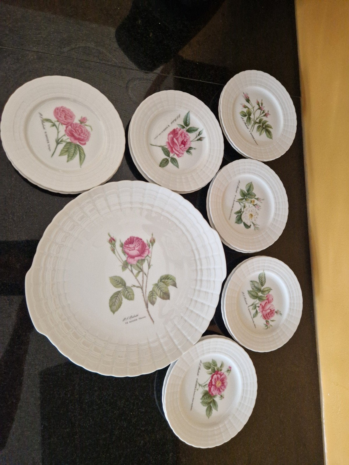 Complete set (6x) Hutschenreuther Redouté rozenborden / geba, Antiek en Kunst, Antiek | Servies compleet, Ophalen of Verzenden