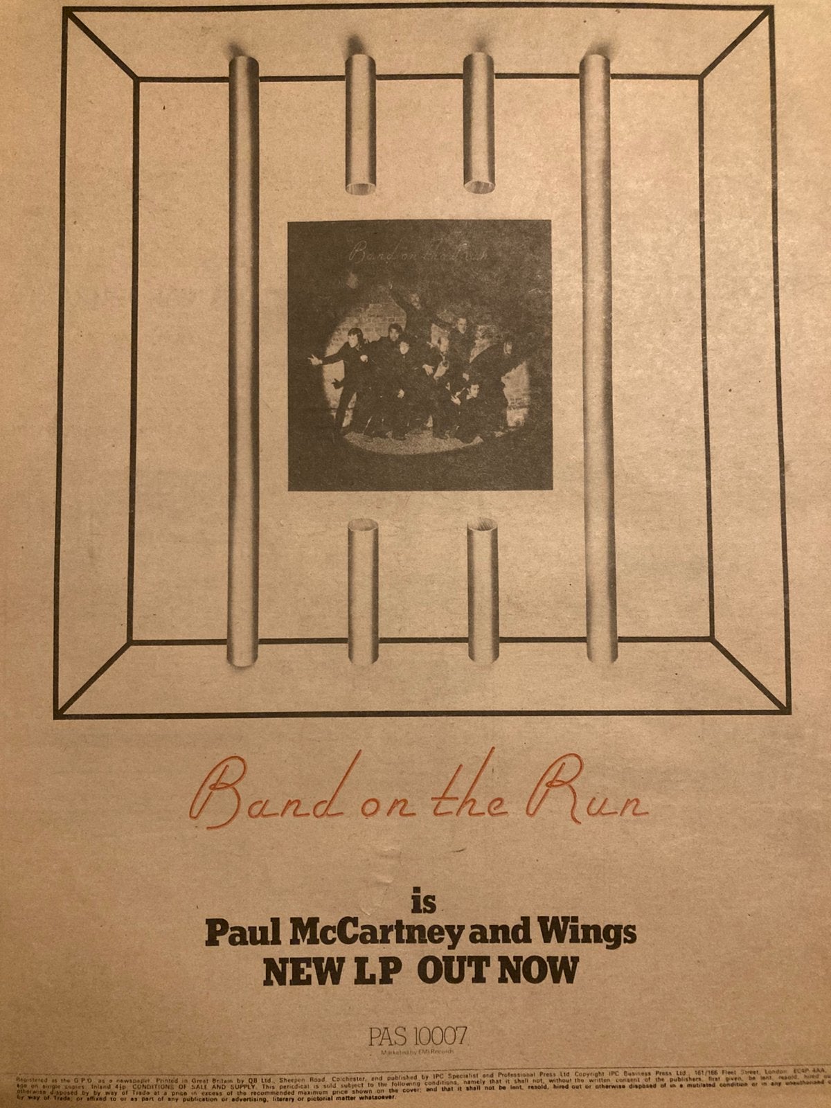 Paginagrote A3 advertentie PAUL MCCARTNEY Band On The Run, Ophalen of Verzenden, Gebruikt, A1 t/m A3