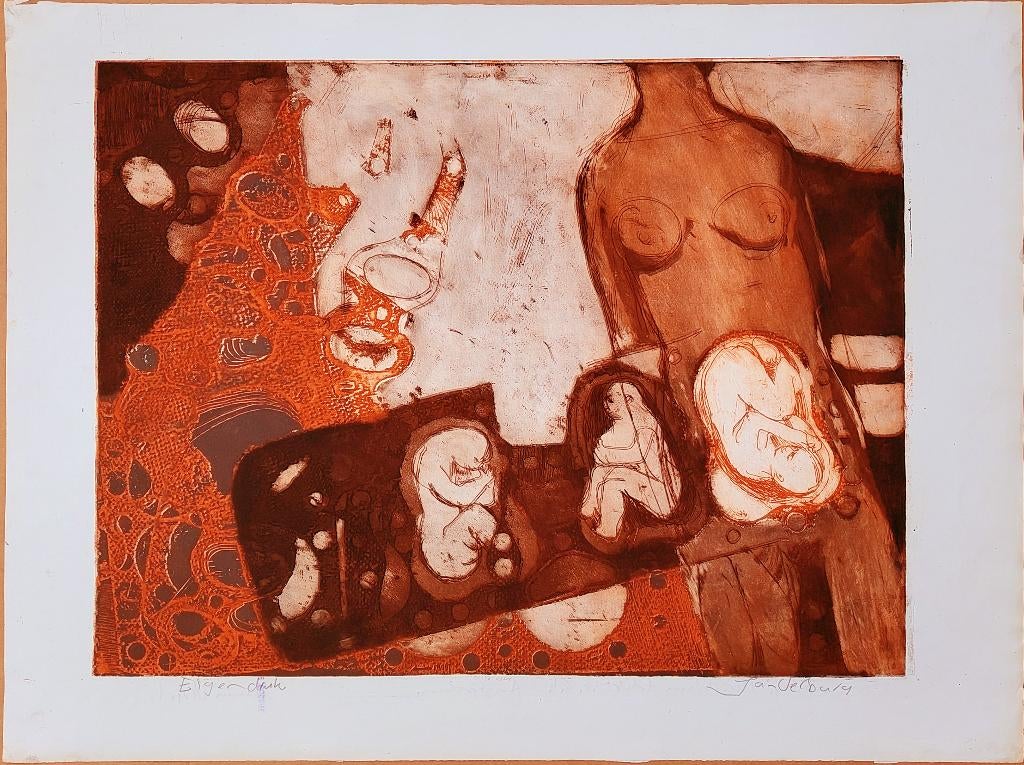 Trium Visie I - Kunstenaar: Jan Verburg, Antiek en Kunst, 75 cm, Dagelijks leven, Ophalen of Verzenden, Gesigneerd