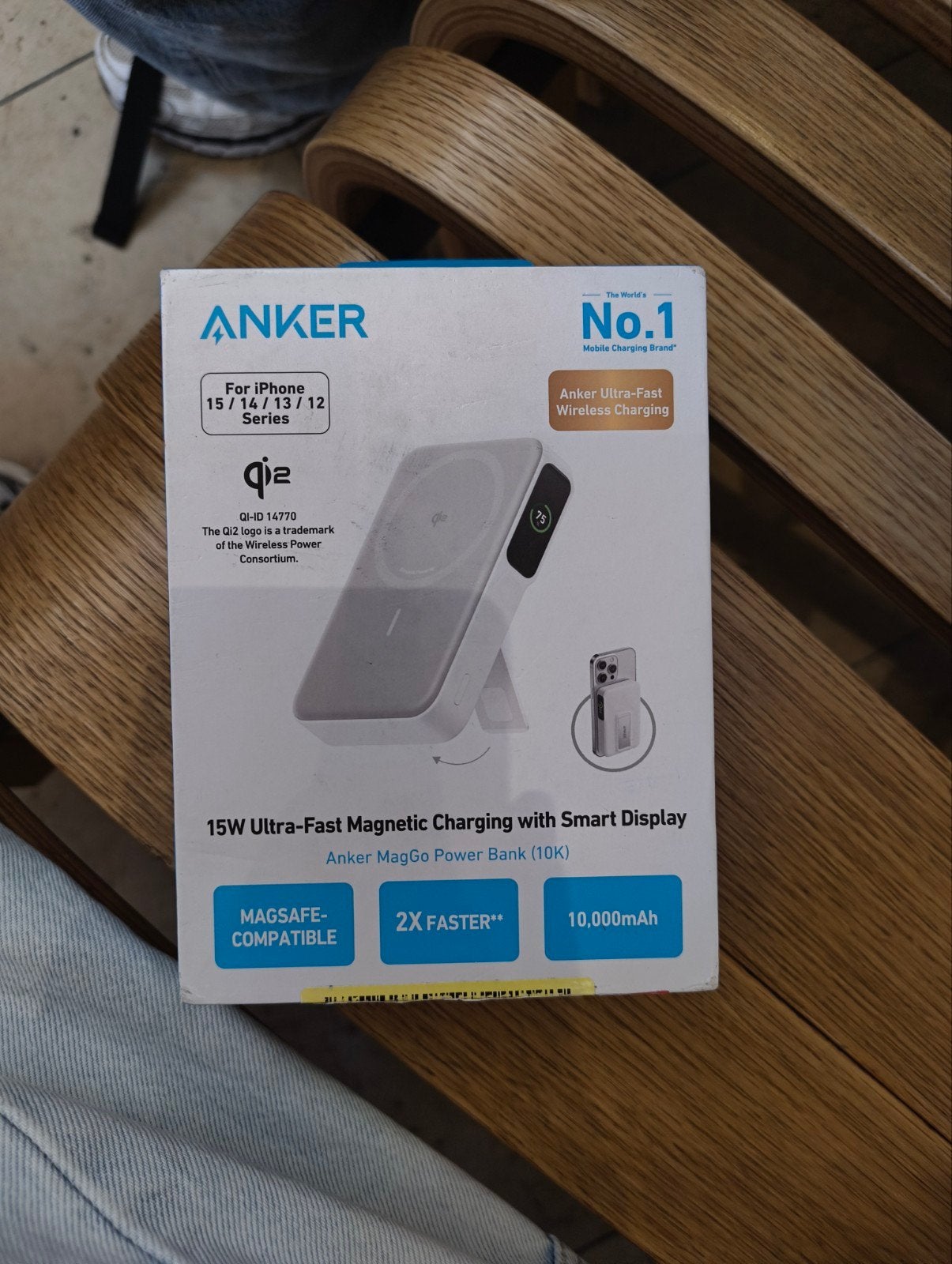 Anker MagGo Powerbank 10.000mAh Qi2 15W met Smart Display, Universeel, Anker, USB-C, Draadloze oplader