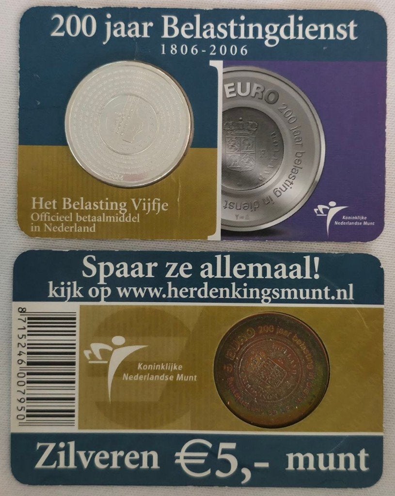 Nederland €5 – Belasting Vijfje – Coincard – Zilver, Koningin Beatrix, Zilver, Euro's, Ophalen of Verzenden